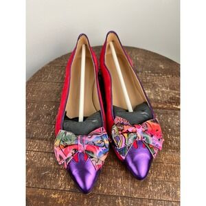 Dream Walkers Women Pink Purple Metallic Bow‎ Pointed Toe Flats Size 38
